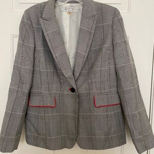 Tahari Black & White Houndstooth Blazer with Red Trimmed Accents size 6P